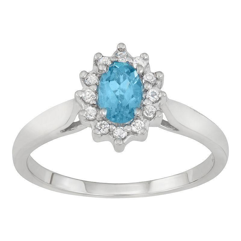 Sterling Silver Blue & White Topaz Halo Ring, Womens Multicolor Product Image