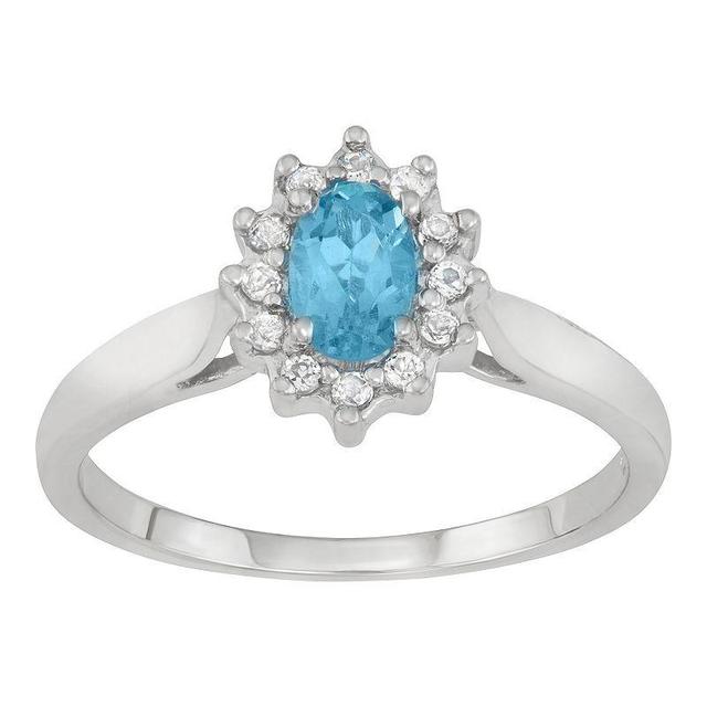 Sterling Silver Blue & White Topaz Halo Ring, Womens Product Image