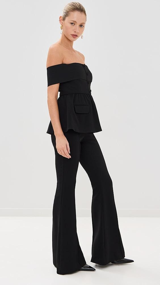 Self Portrait Black Crepe Off Shoulder Jumpsuit | Shopbop Product Image