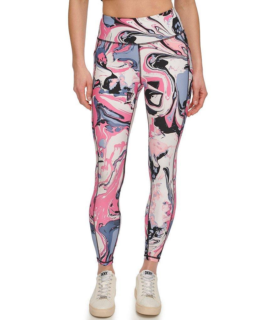 DKNY Sport Marble Printed Stretch High Waist Pocketed 7/8 Length Leggings product image