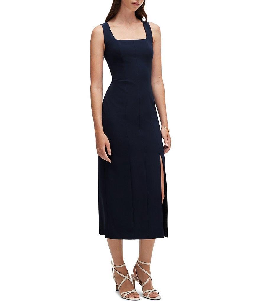 BOSS by Hugo Boss Dineza Stretch Woven Square Neck Sleeveless Midi Sheath Dress Product Image