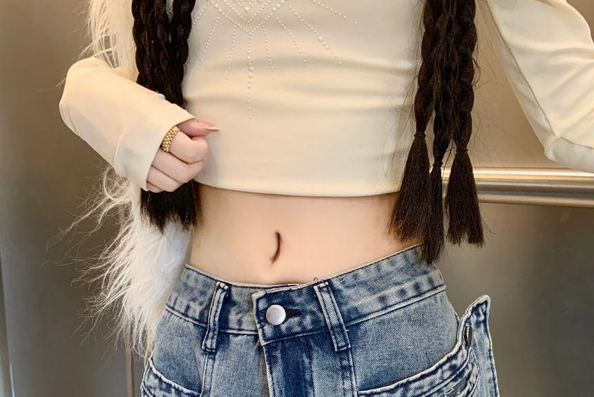 High Waist Frayed Flared Cargo Jeans Product Image