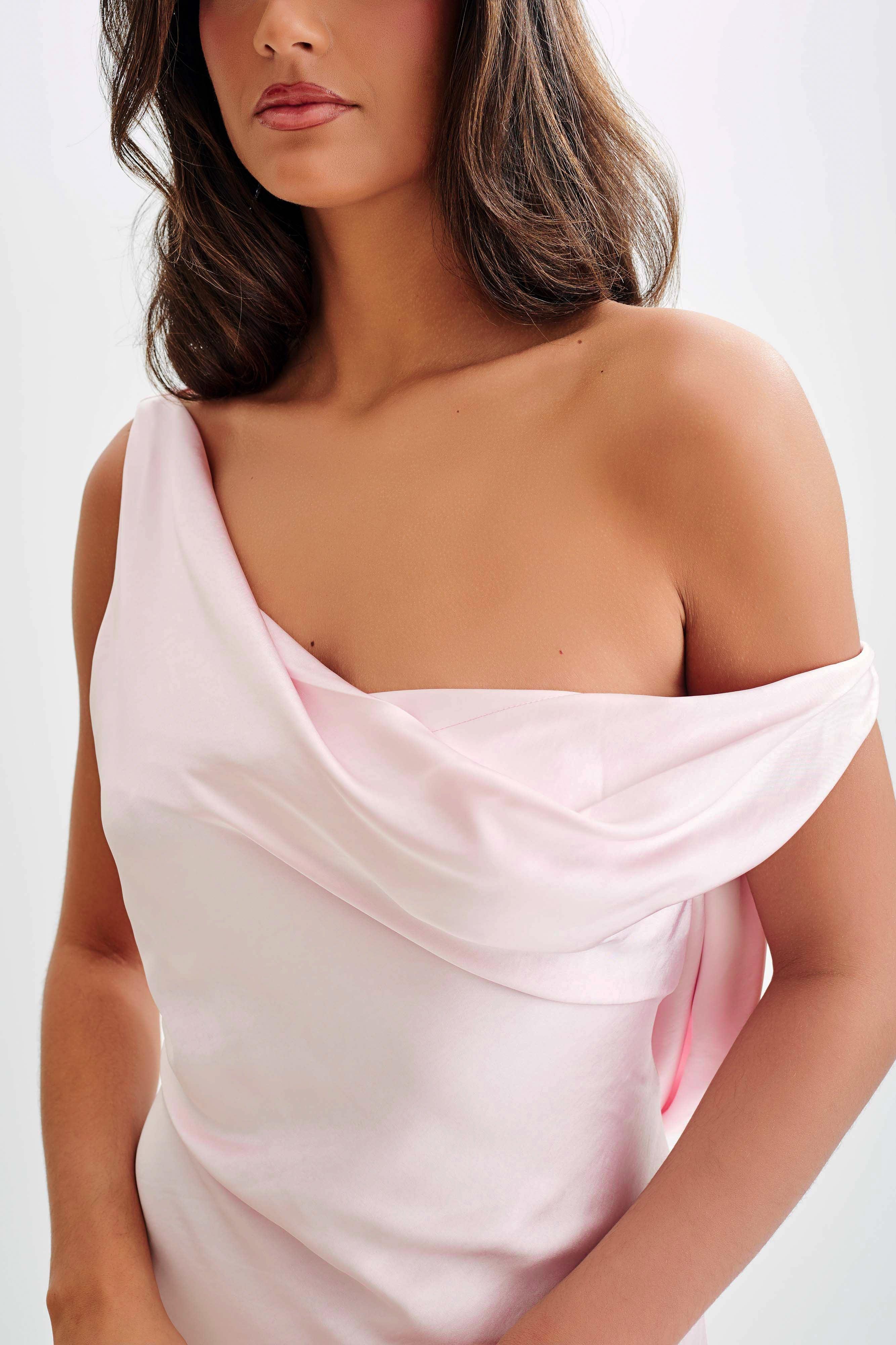 Yvette Slip Maxi Dress With Asymmetrical Hem - Pale Pink Product Image