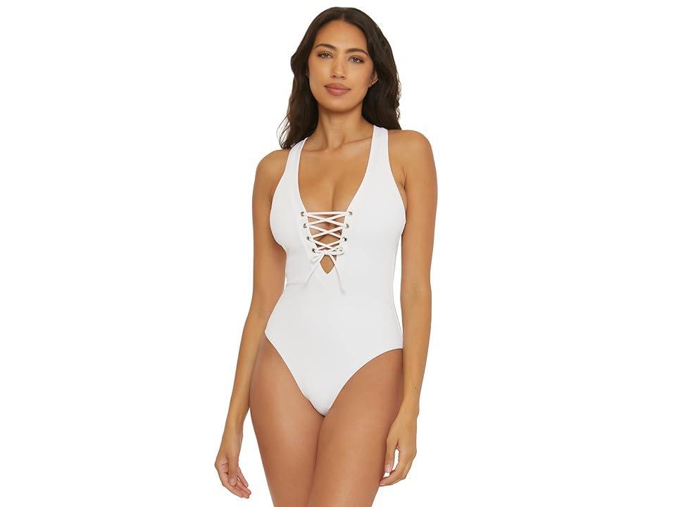 BECCA Modern Edge Gia Lace-Up Plunge One-Piece Women's Swimsuits One Piece Product Image