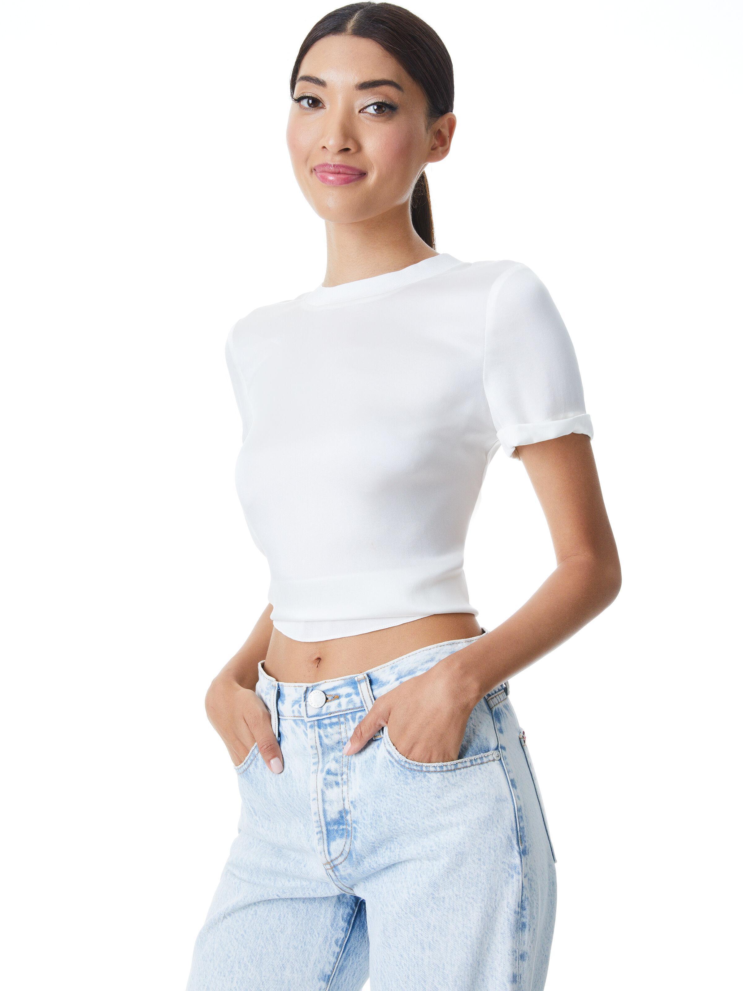 ALICE AND OLIVIA Braden Drop Shoulder Tee In Off White Product Image