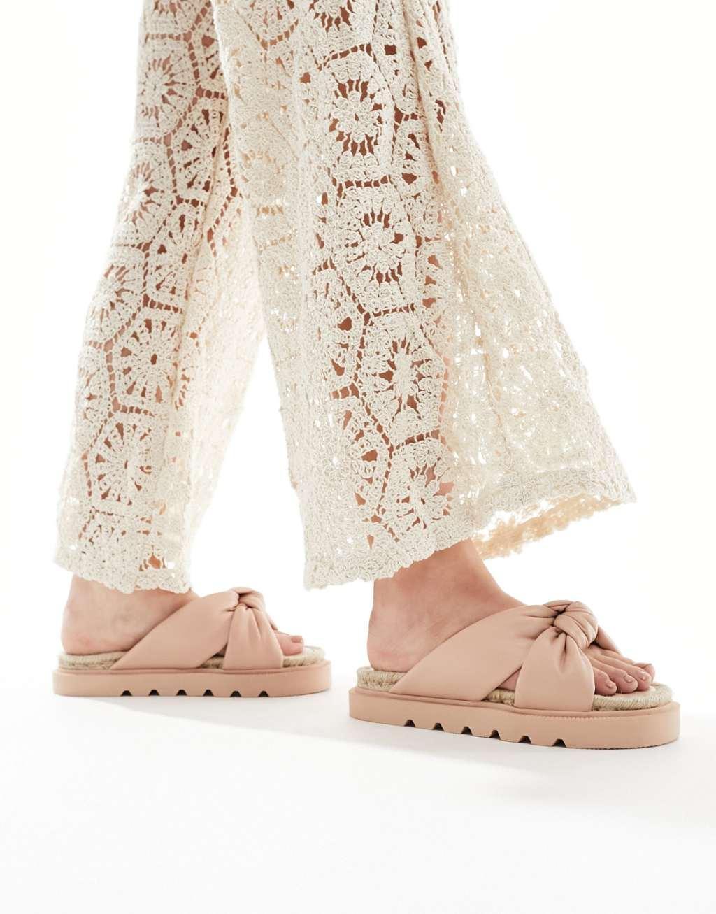 ASOS DESIGN Wide Fit Jemima cross strap espadrilles in light pink Product Image