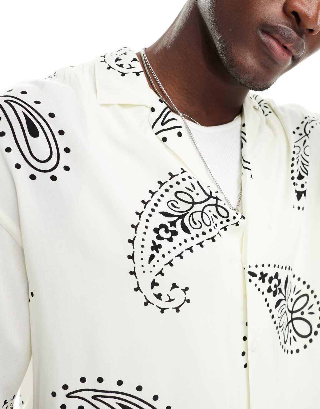 Jack & Jones revere collar shirt with paisley print in white Product Image