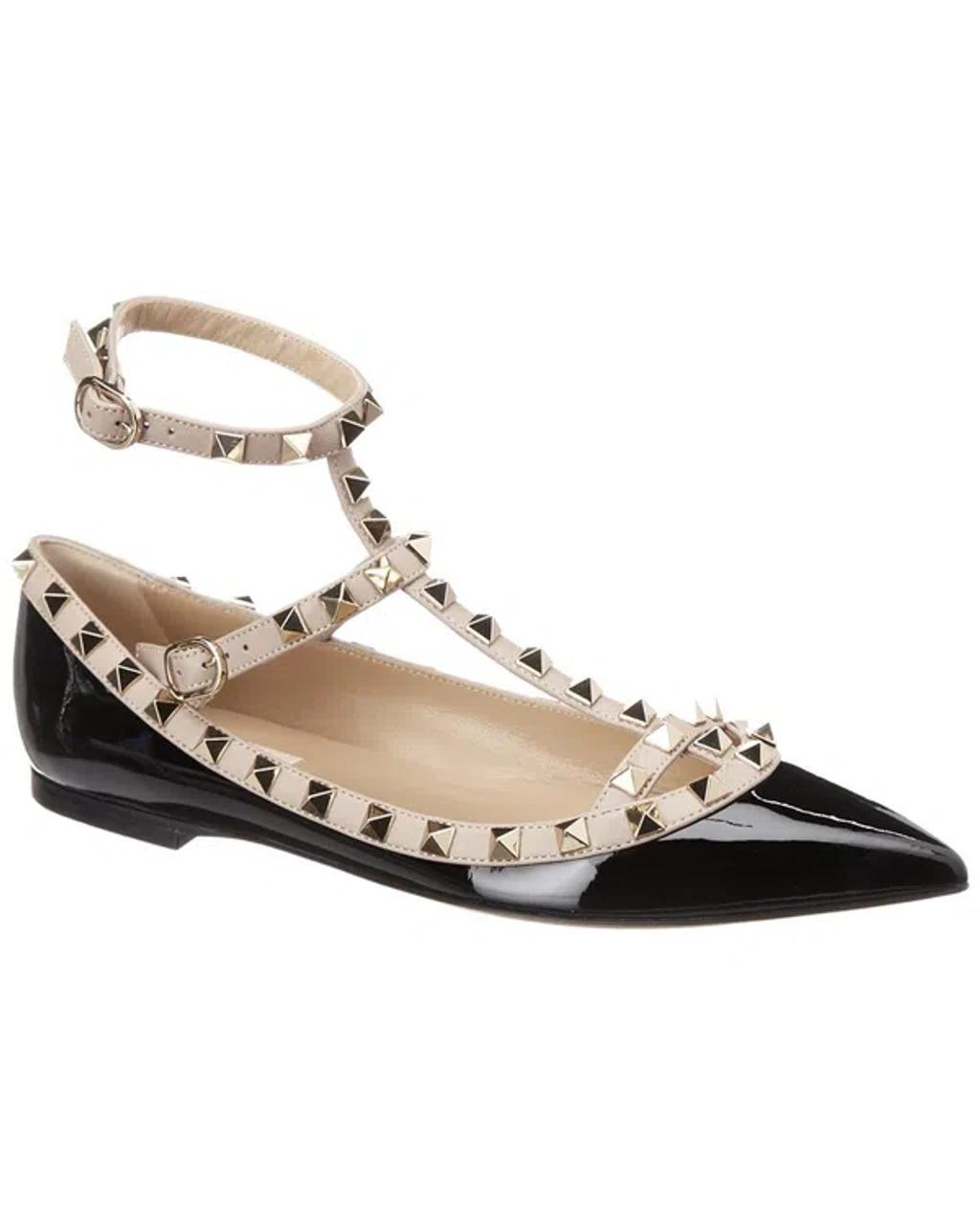 VALENTINO GARAVANI Rockstud Caged Leather Flat In Black Product Image