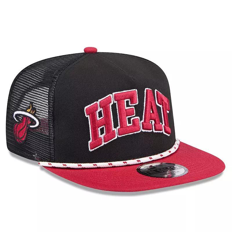 Mens New Era /Red Miami Heat Throwback Team Arch Golfer Snapback Hat Product Image