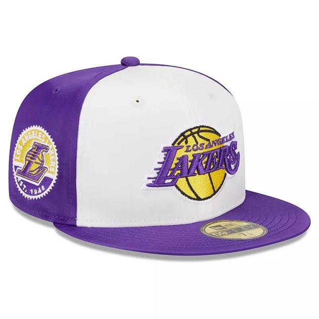 Mens New Era Los Angeles Lakers Throwback Satin 59FIFTY Fitted Hat Product Image