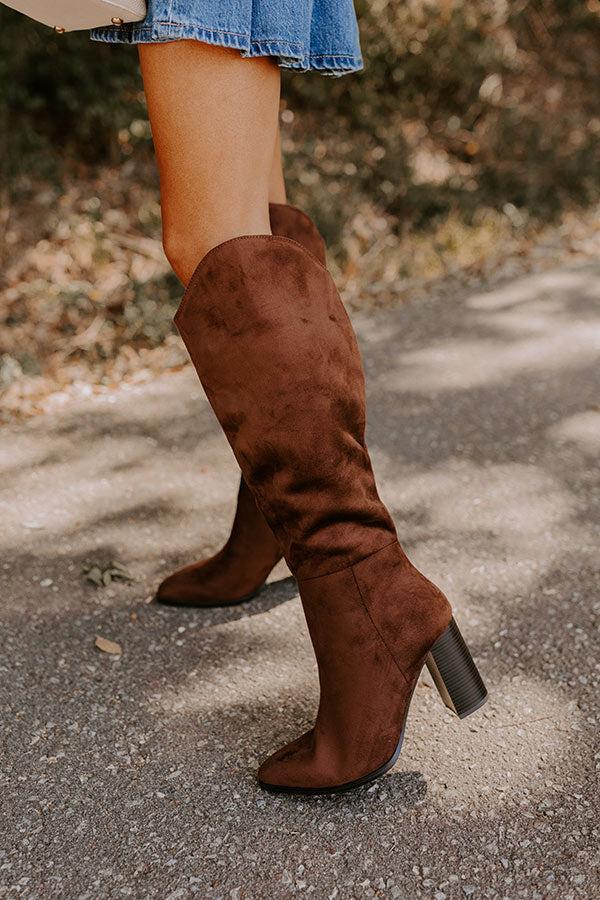 The Aria Faux Suede Knee High Boot in Chocolate Product Image