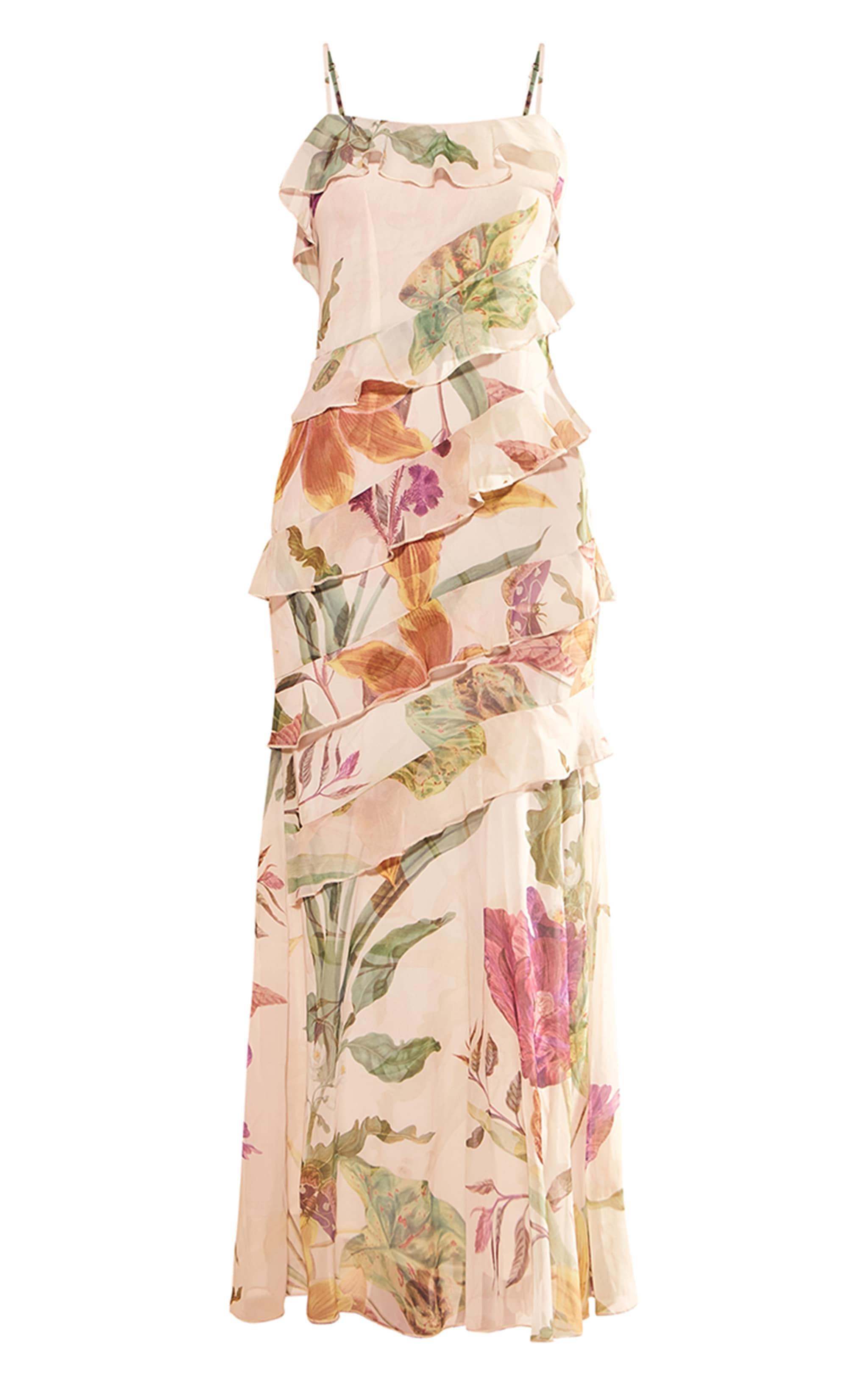 Multi Floral Chiffon Extreme Frill Maxi Dress Product Image