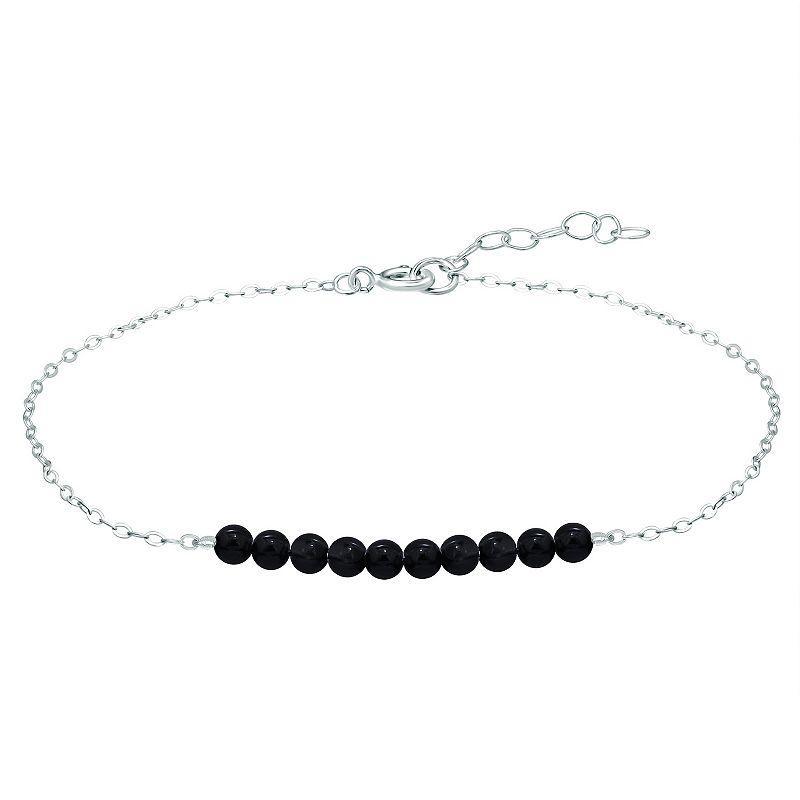 Aleure Precioso Sterling Silver Beaded Anklet, Womens Black Product Image