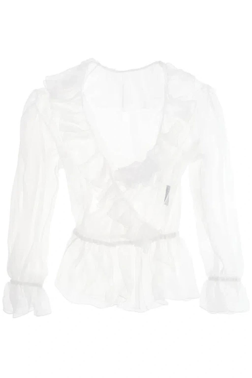 DOLCE & GABBANA Silk Chiffon Blouse With Ruffles. In White Product Image