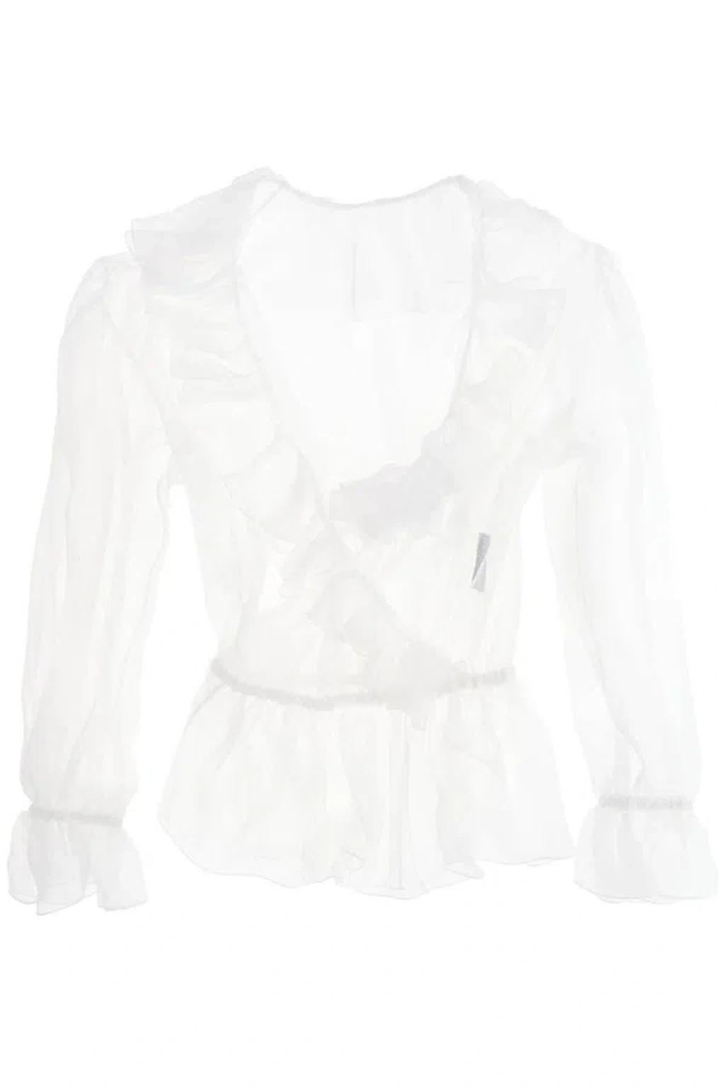 DOLCE & GABBANA Silk Chiffon Blouse With Ruffles. In White Product Image