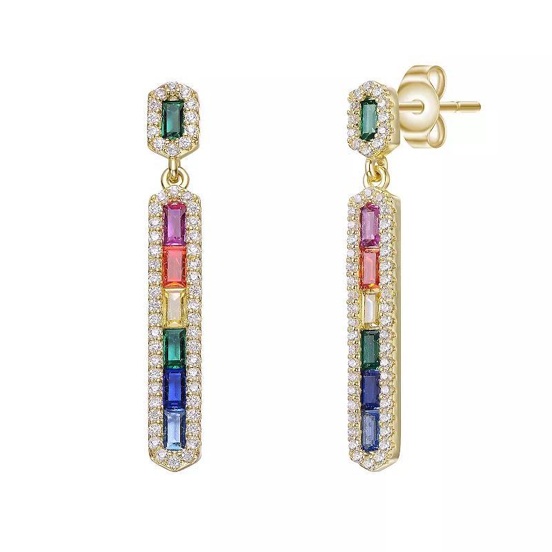 Gold Tone Rainbow & White Cubic Zirconia Linear Dangle Earrings, Womens Product Image