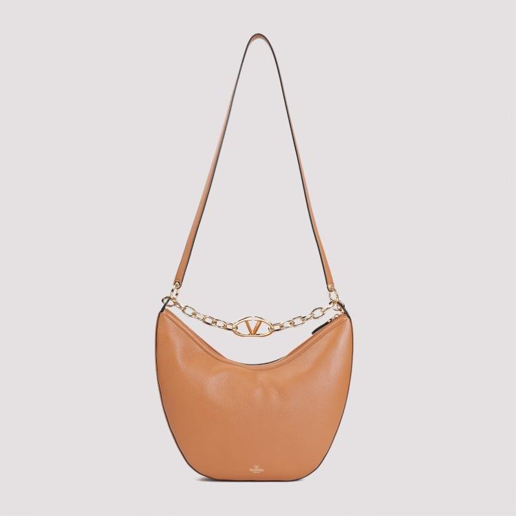 V Logo Moon Medium Hobo Bag In Brown Product Image