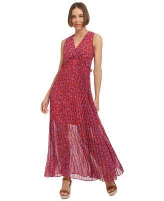 Tommy Hilfiger Womens Ruffled Pleated Maxi Dress - Guava product image