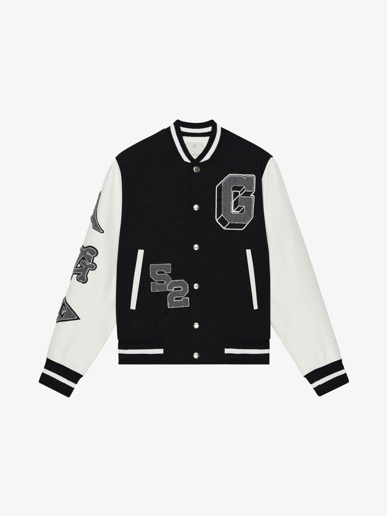 Varsity jacket in embroidered wool and leather Product Image