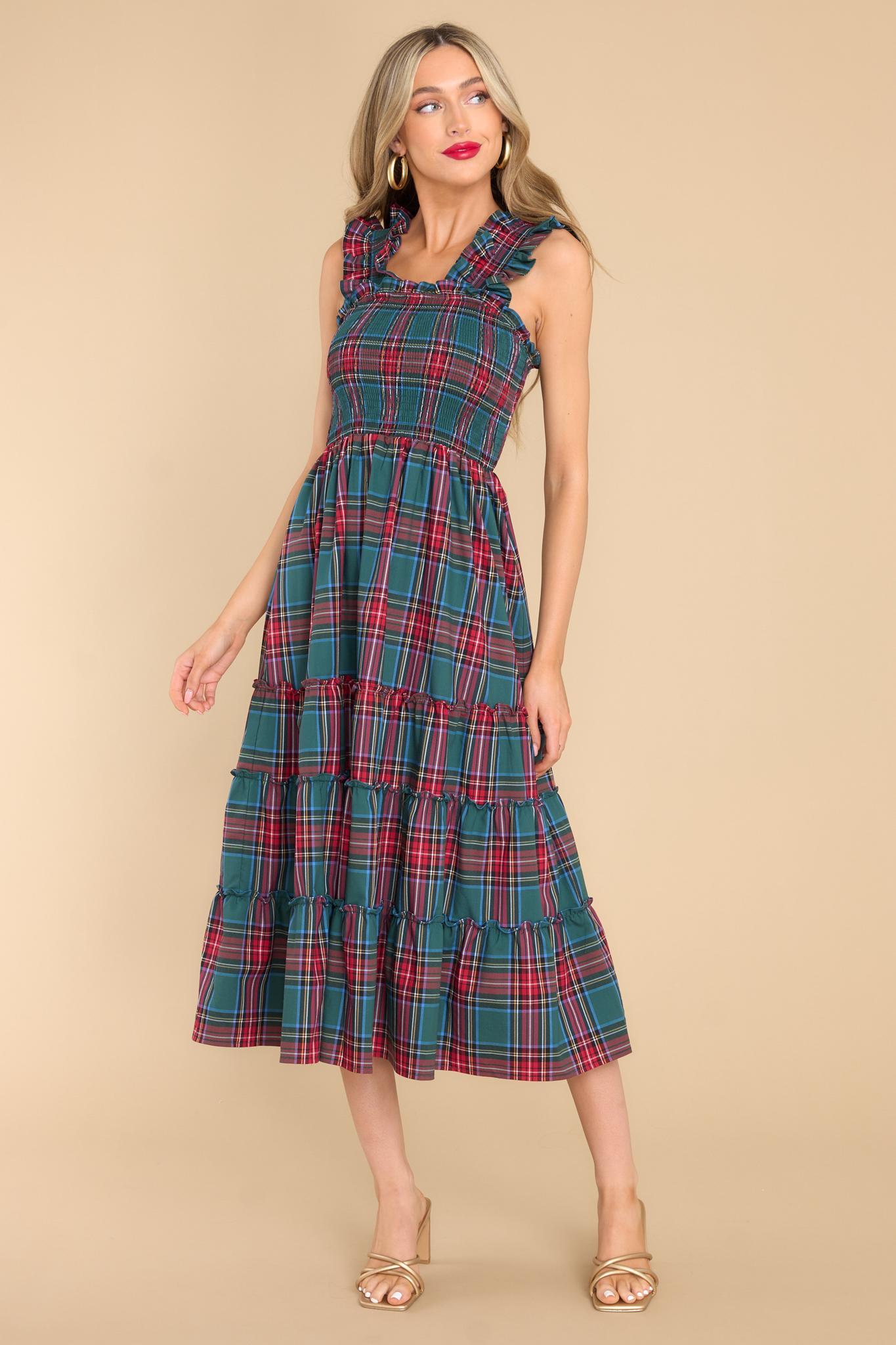 Aura Pride And Joy Green Plaid Midi Dress Product Image