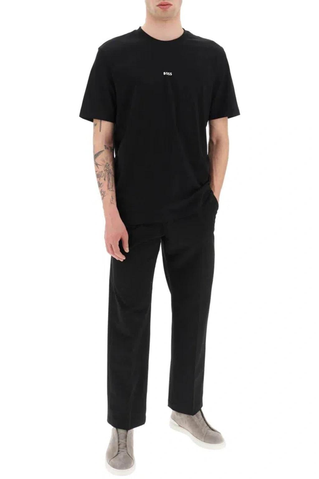 Relaxed-fit T-shirt In Stretch Cotton With Logo Print In Black 001 Product Image