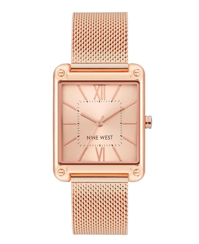 Nine West Womens Gold-Tone Rectangle Dial Dress Watch Rose Gold Tone Product Image