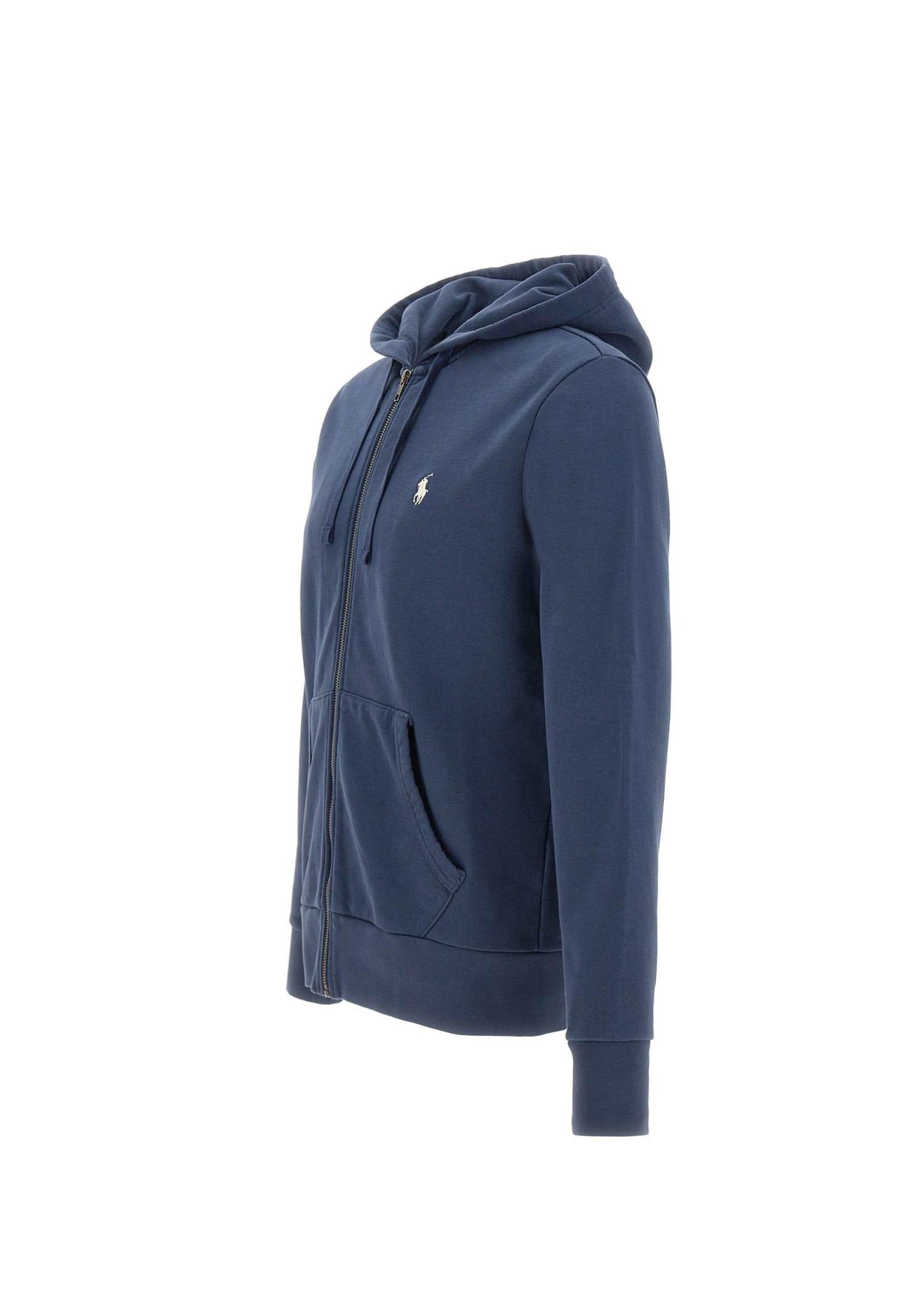 Embroidered Logo Hooded Cotton Sweatshirt In Blue Product Image