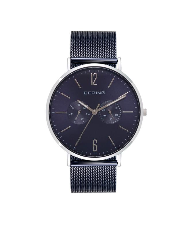 Bering Mens Multi-Function Blue Stainless Steel Mesh Bracelet Watch 40mm Product Image