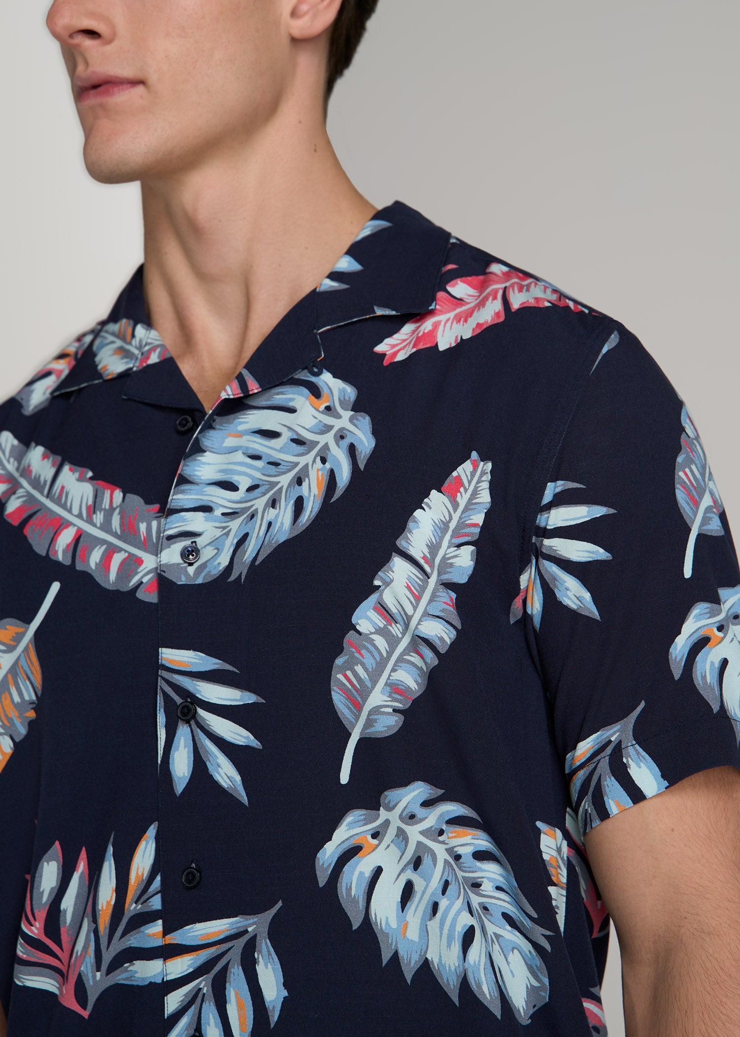 Short Sleeve Resort Shirt for Tall Men in Indigo Floral Print Product Image