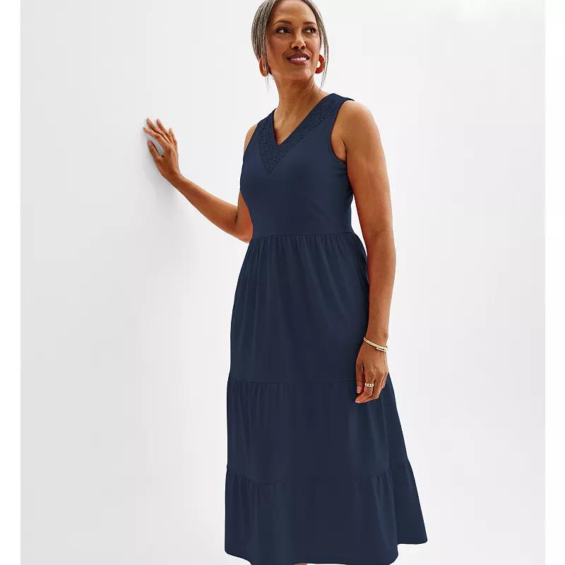 Petite Croft & Barrow Eyelet Tank Top Midi Dress, Womens Seattle Blue Product Image