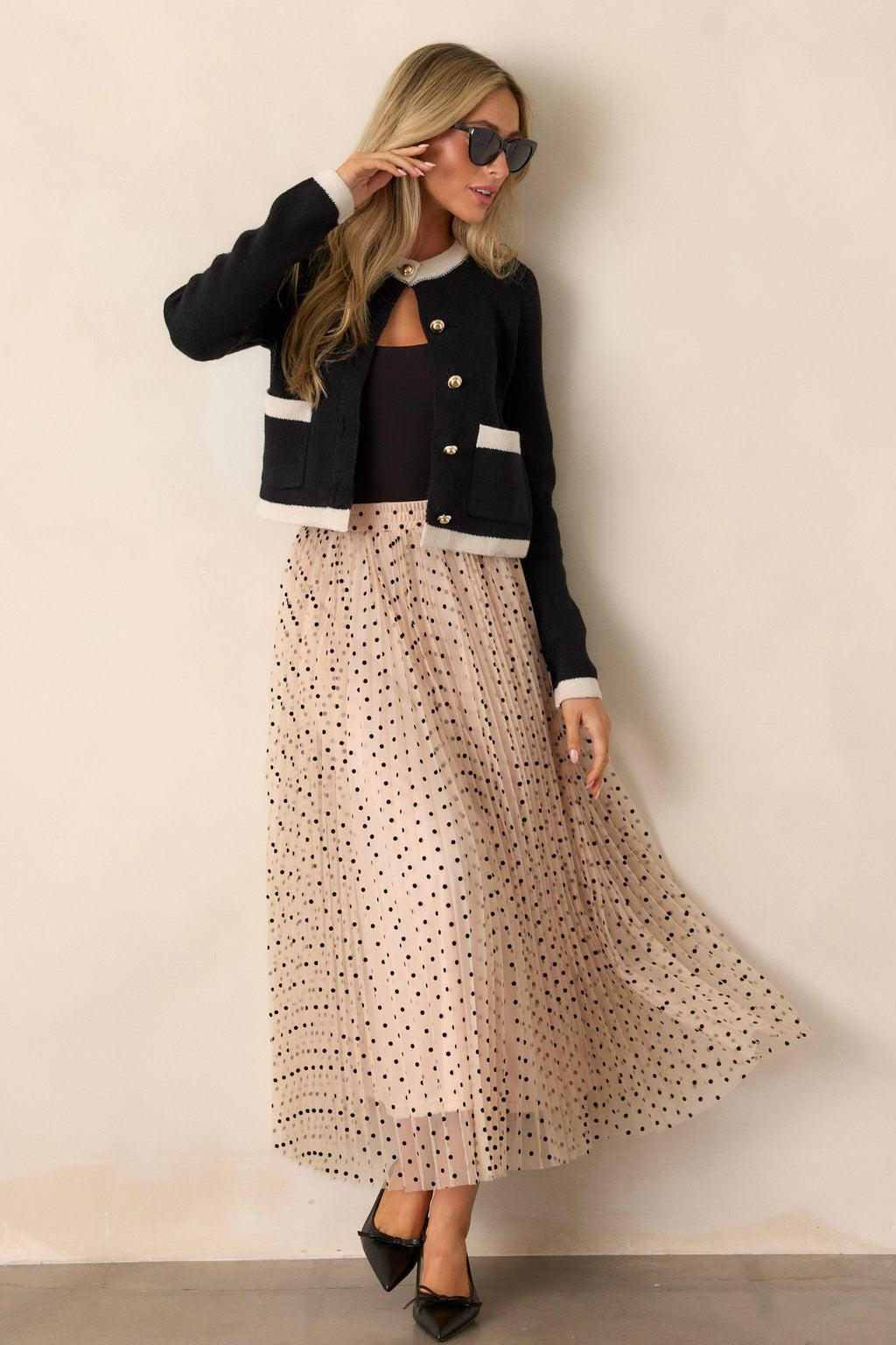 Vintage Wave Beige Tulle Polka Dot Maxi Skirt Product Image