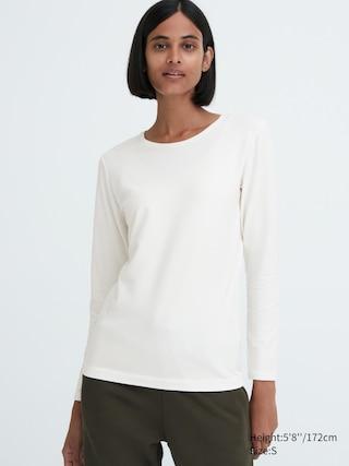 Womens Heattech Cotton Crew Neck Long-Sleeve T-Shirt (Extra Warm) with Moisture-Wicking Off White XS UNIQLO US Product Image