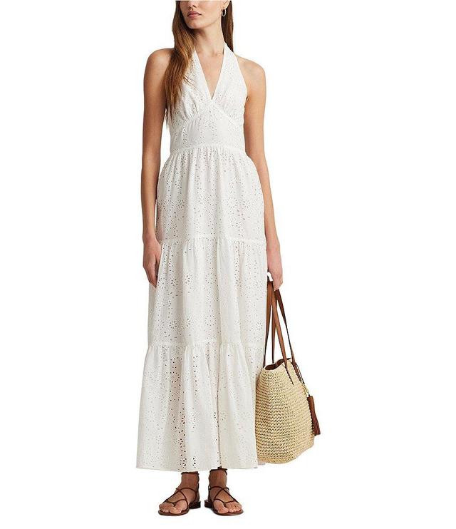 Lauren Ralph Lauren Eyelet Cotton Tiered Halter Dress Product Image