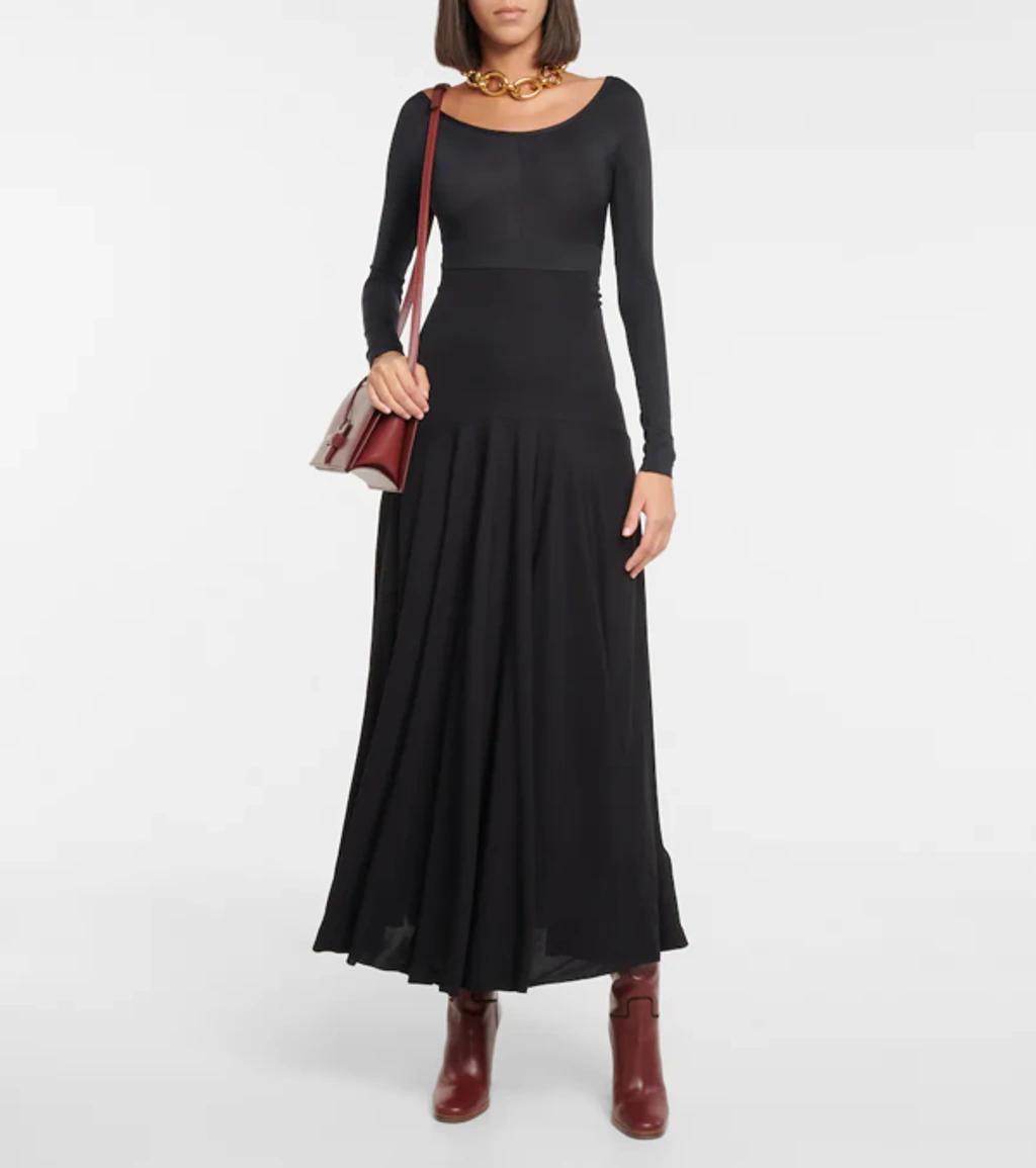 Womens Black Boat-neck Crepe Maxi Dress 8 Product Image