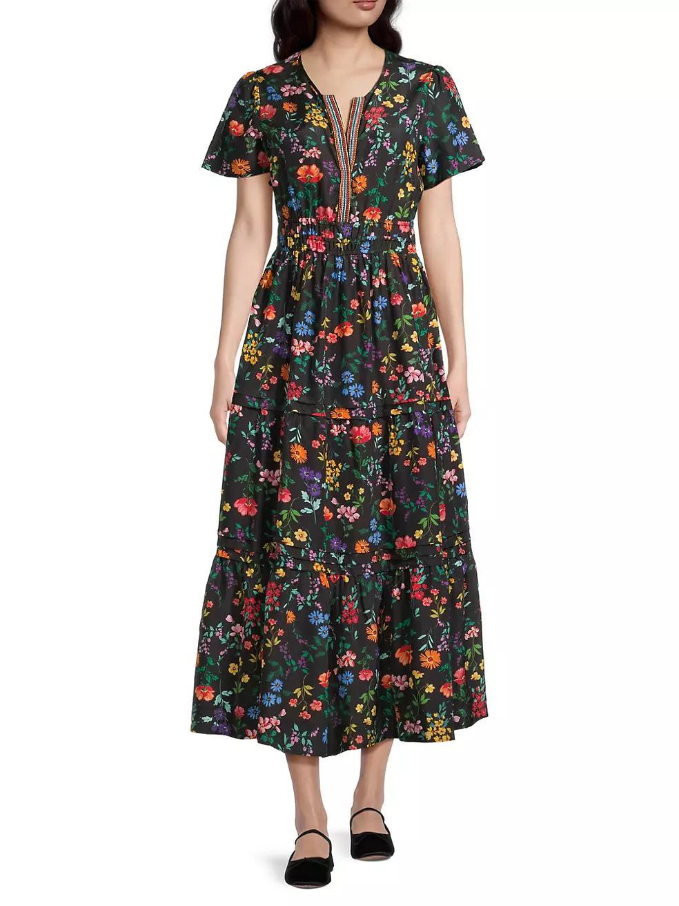 Harper Silk Pintuck Tiered Midi-Dress Product Image