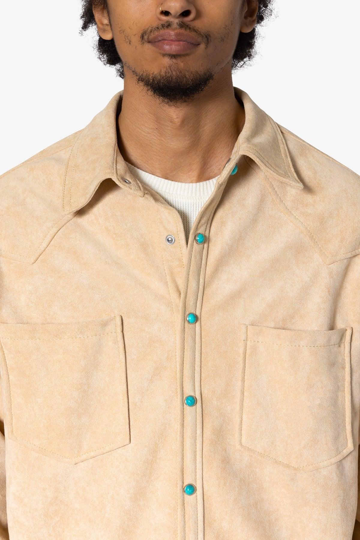 Sand Suede Button Up Jacket - Tan Product Image