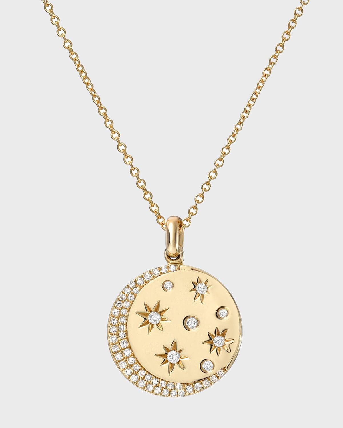 14k Gold Diamond 0.17ct Celestial Disc Necklace, 16-18 Product Image