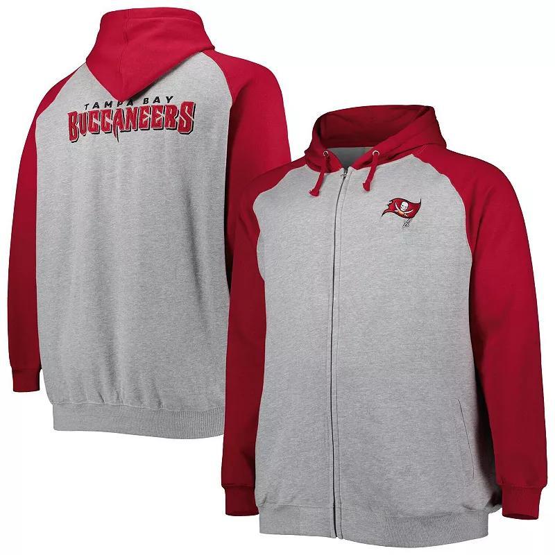 Mens Heather Gray Tampa Bay Buccaneers Big & Tall Fleece Raglan Full-Zip Hoodie Jacket Product Image