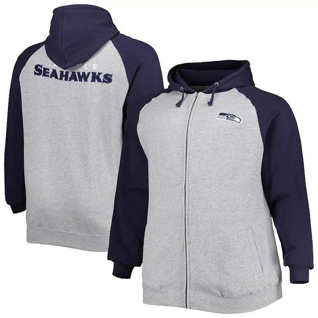 Mens Heather Gray Seattle Seahawks Big & Tall Fleece Raglan Full-Zip Hoodie Jacket Product Image