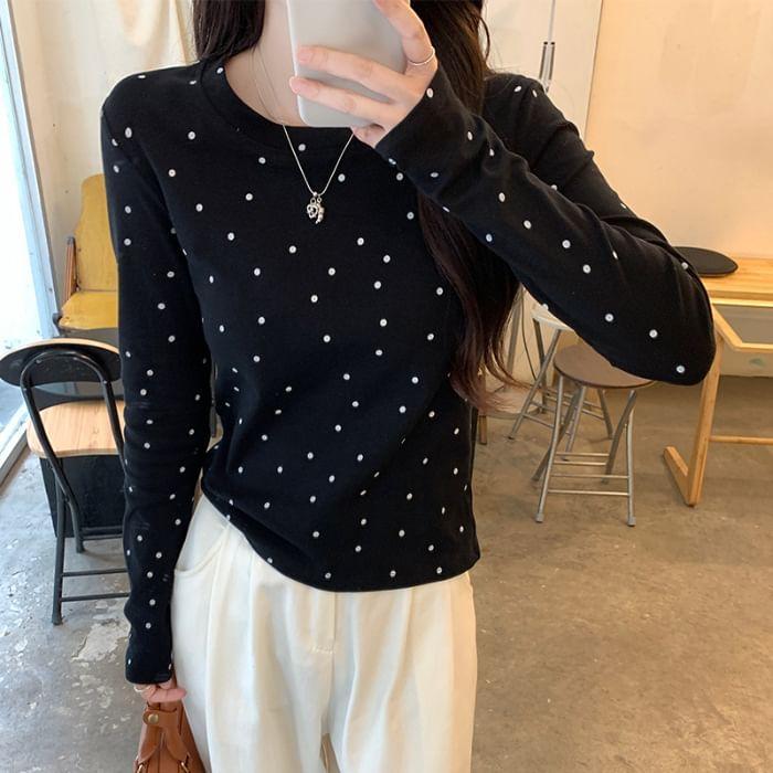 Long Sleeve Crew Neck Dotted Tee Product Image