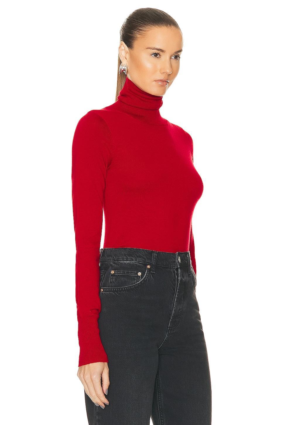 GRLFRND Merino Wool Turtleneck Sweater in Red. Size M, S, XL, XS, XXS. Product Image