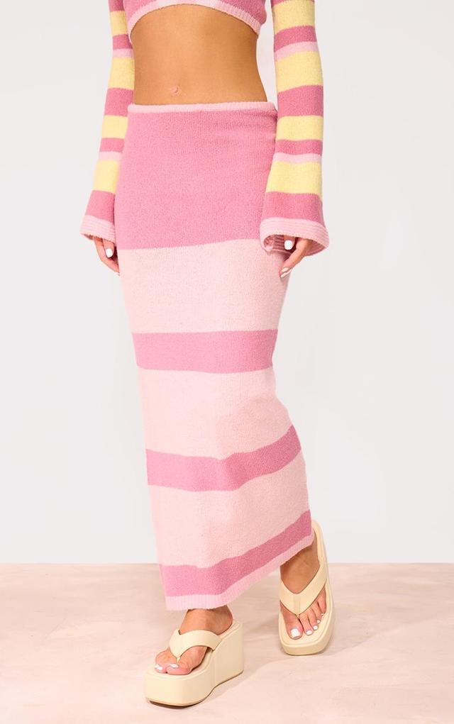 Pink Knit Stripe Detail Maxi Skirt Product Image