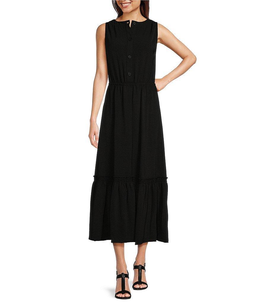 Calvin Klein Sleeveless Crew Neck Gauze Midi Dress Product Image