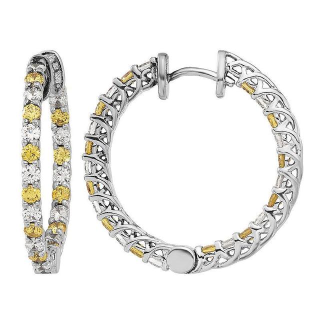 Diamonore Sterling Silver Inside-Outside Yellow & White Cubic Zirconia Hoop Earrings, Womens Product Image