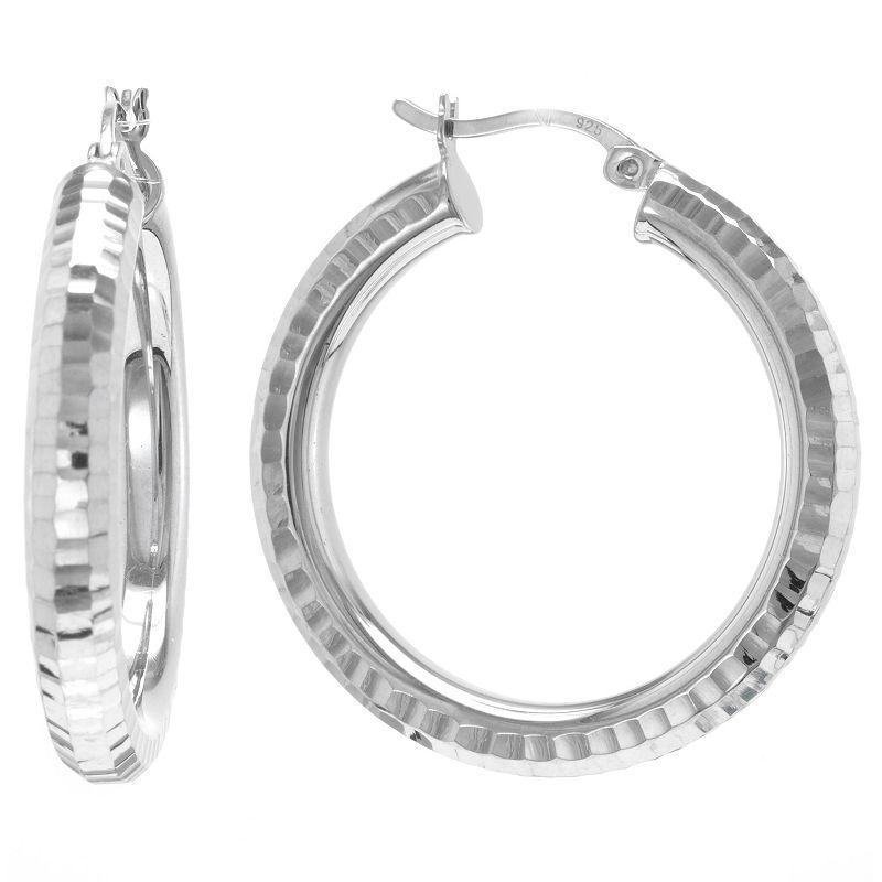 Judy Crowell Sterling Silver Textured Hoop Earrings, Womens Product Image