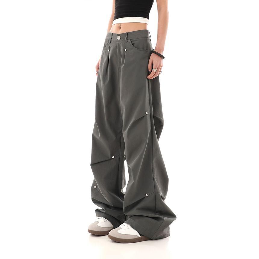 Plain Wide-Leg Cargo Pants Product Image