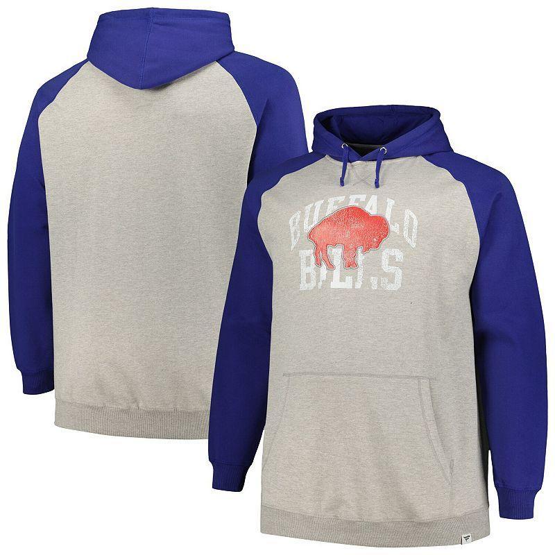 Mens Profile Heather Gray/Royal Buffalo Bills Big & Tall Favorite Arch Throwback Raglan Pullover Hoodie Grey Product Image