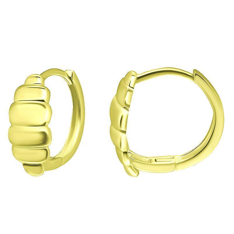 Aleure Precioso Sterling Silver Ribbed Shield Huggie Earrings, Womens, Gold Tone Product Image