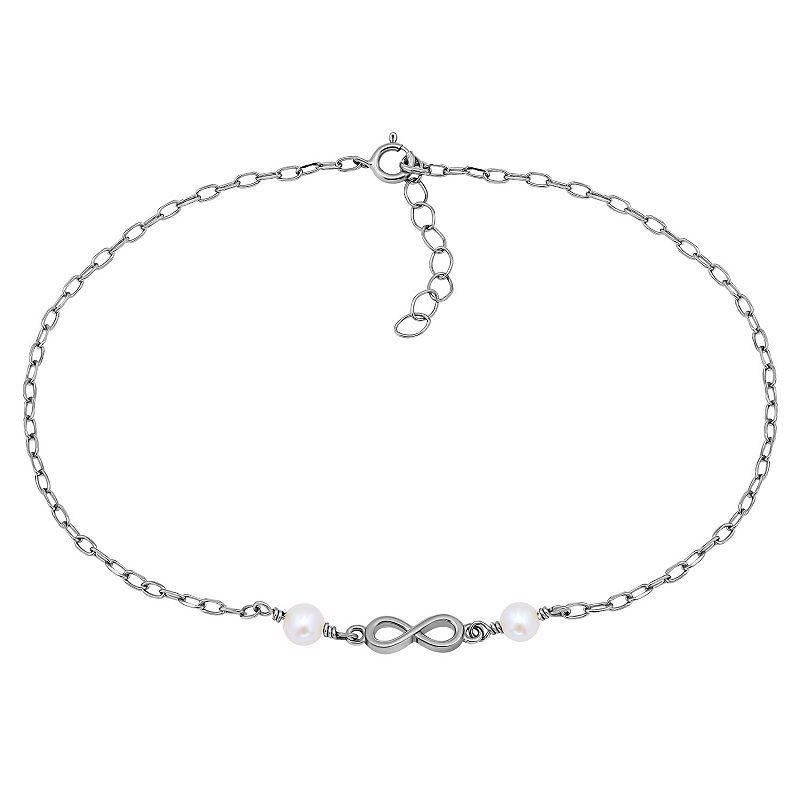 Aleure Precioso Sterling Silver Polished Infinity Charm Anklet, Womens Multicolor Product Image