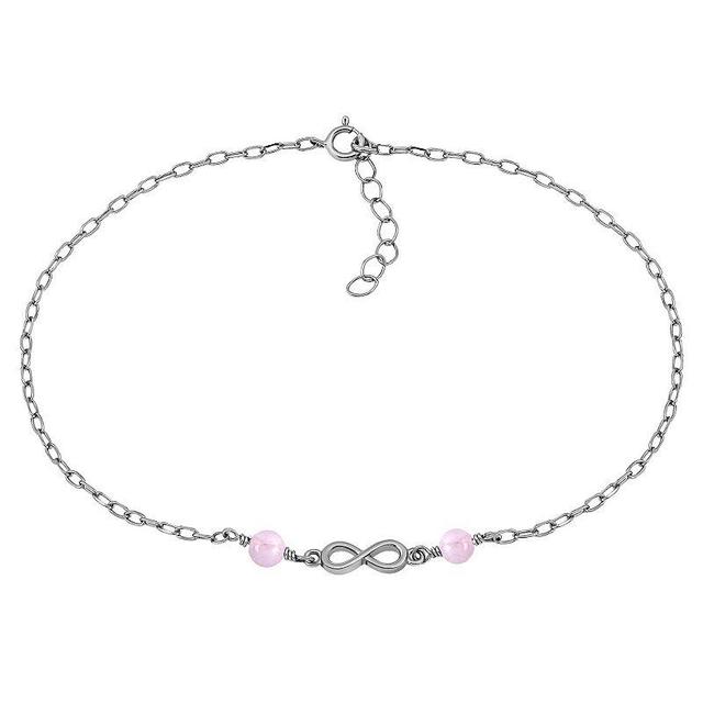 Aleure Precioso Sterling Silver Polished Infinity Charm Anklet, Womens Sterling Silver Teal Product Image